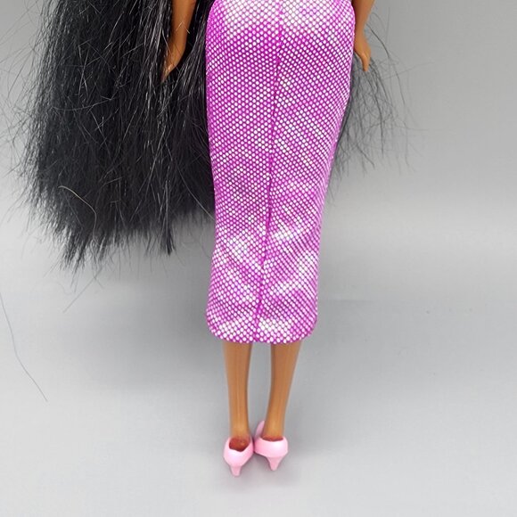 1990 Barbie Doll Black Hair Pink Dress Vintage Mattel Rare Original Dress - Picture 12 of 12